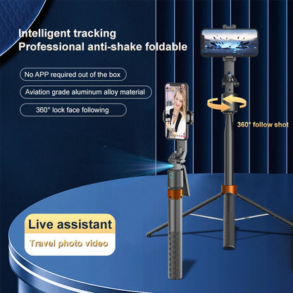 Intelligent AI Face Tracking PTZ Selfie Stick Tripod Anti-shake Foldable Travel Video Live 360 All-round Following Stabilizer