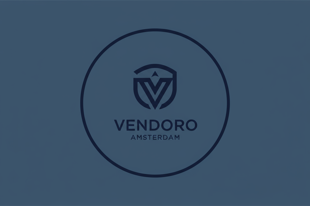 maak voor mij logo met donker blauw kleur met tekst vendoro amsterdam